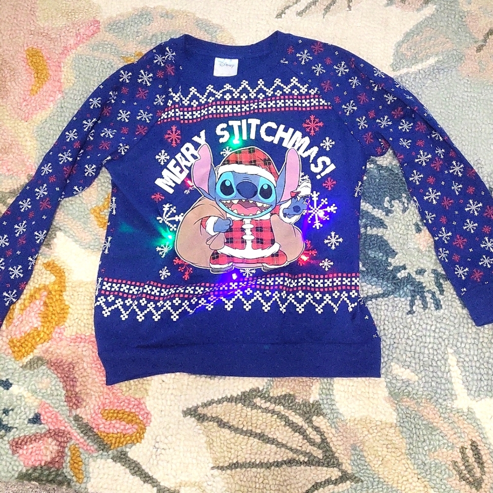 Disney Stitch Lighted Christmas Sweater small
